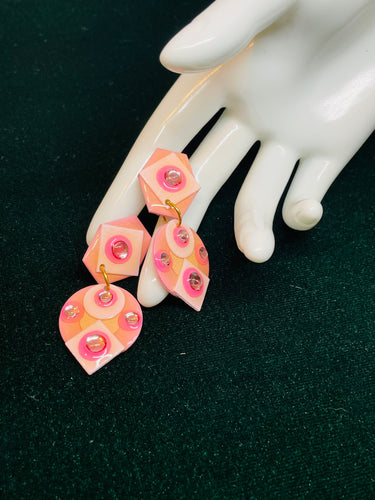 Pink Dangle Clip On Earrings